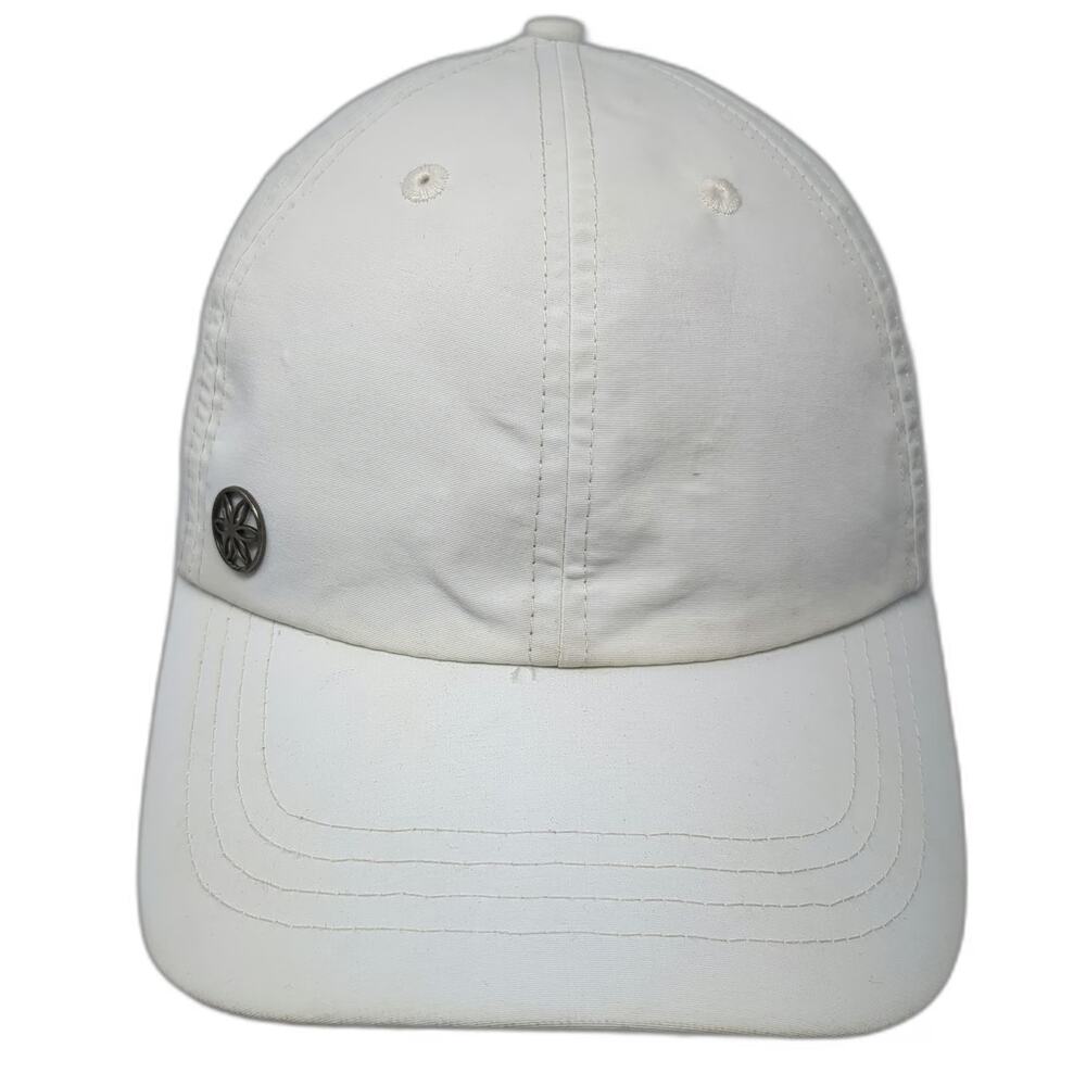 Gaiam Baseball Cap White One Size Nylon Metal Logo Slideback Adjustable Yoga Hat